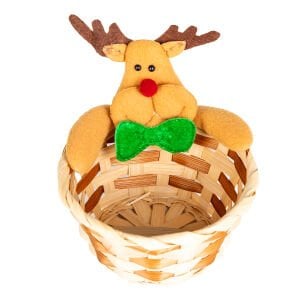 Yılbaşı Süsü, Sepet, Geyik Figürlü, Kahverengi-Kırmızı - 13x14 cm