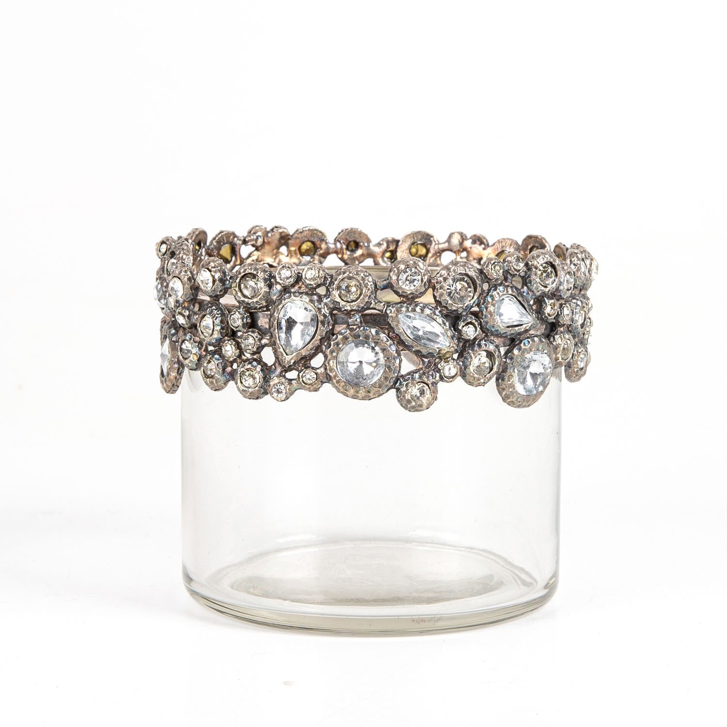 Cam Mumluk, Elmas Taşlı, Gümüş Renk - 11,5x9,5 cm