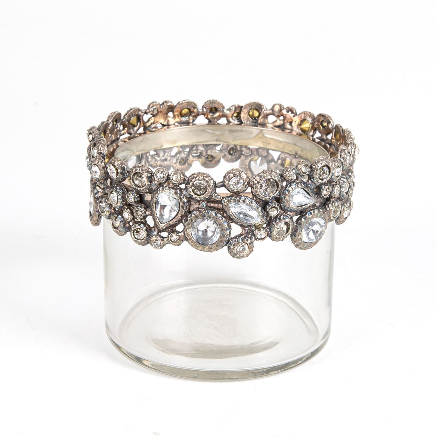 Cam Mumluk, Elmas Taşlı, Gümüş Renk - 11,5x9,5 cm