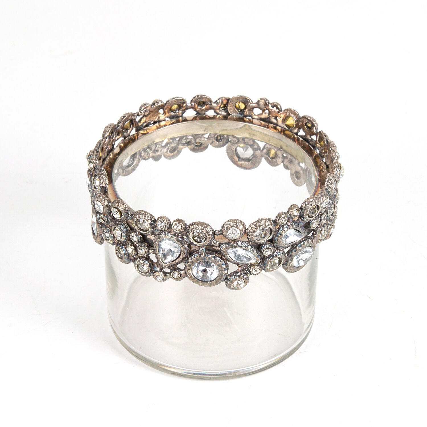 Cam Mumluk, Elmas Taşlı, Gümüş Renk - 11,5x9,5 cm