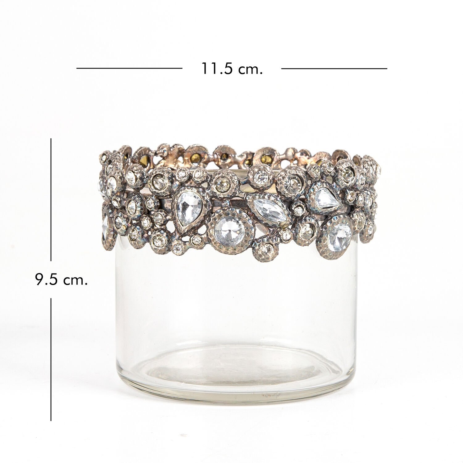 Cam Mumluk, Elmas Taşlı, Gümüş Renk - 11,5x9,5 cm