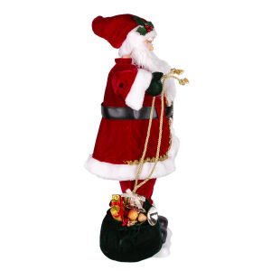 Yılbaşı Noel Baba Işıklı Yeşil Hediye Torbalı Müzikli ve Hareketli Kırmızı 70 Cm.