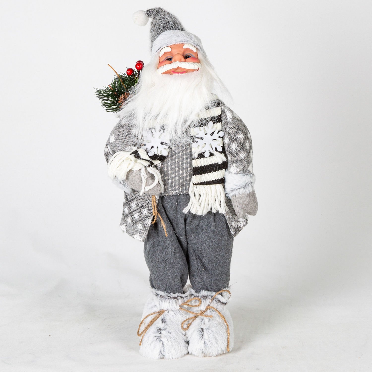 Noel Baba Berry Pike Taşıyan Gri Kostümlü 45 Cm.