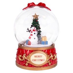 Yılbaşı Süsü, Dekor Kar Küresi, Kar Fıskiyeli, Kırmızı - Hareketli, Müzikli, Işıklı, 30 cm