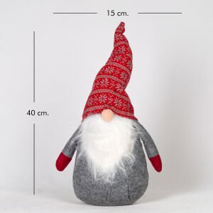 Yılbaşı Süsü Pelüş Cüce Kırmızı-Gri 40 Cm.