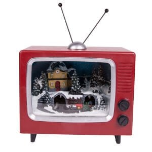 Yılbaşı Süsü, Dekor Televizyon, Kahverengi-Beyaz - Hareketli, Müzikli, Işıklı, 20x18 cm