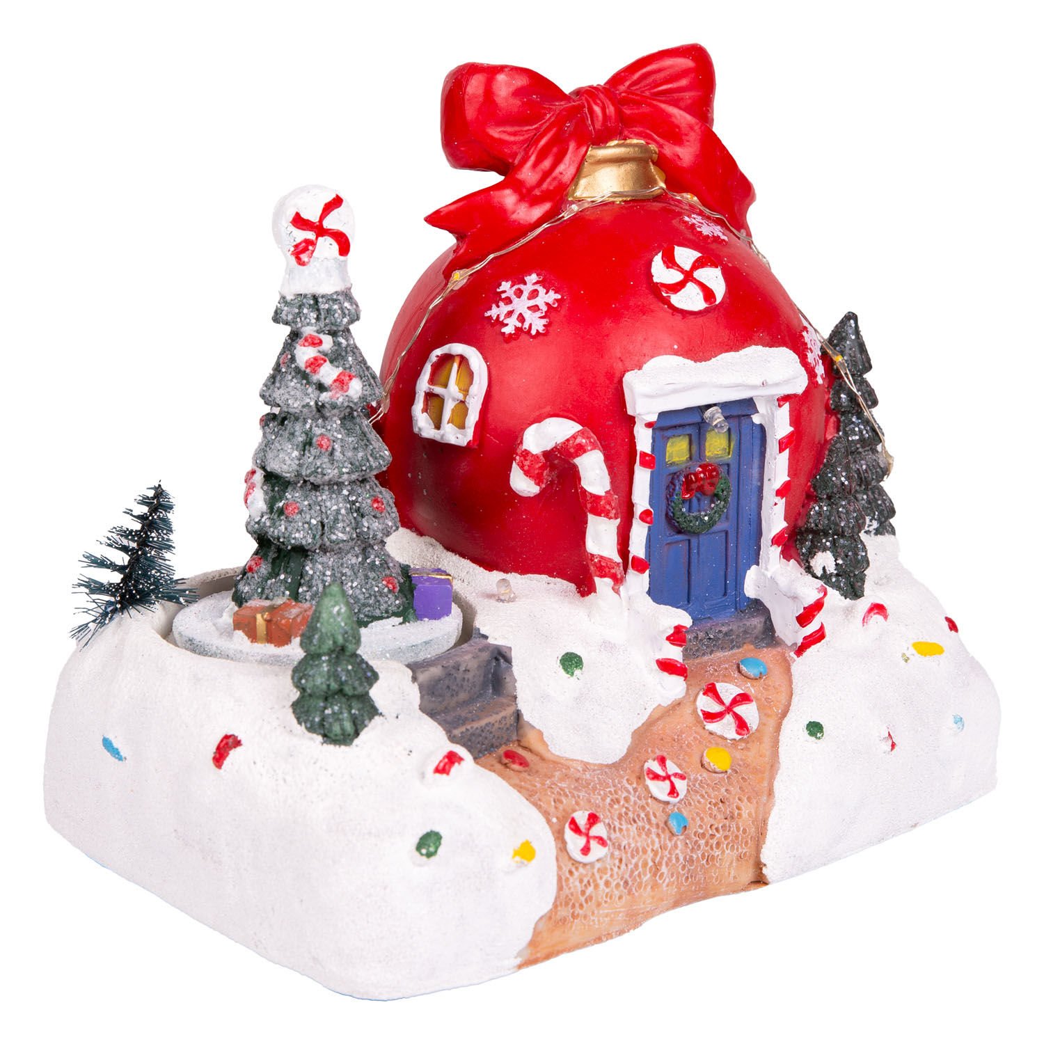 Yılbaşı Süsü Dekor Kırmızı Köy Evi Figürlü Hareketli Müzikli Işıklı Kırmızı-Beyaz 17x18 Cm.