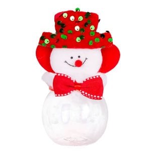 Yılbaşı Kutusu, Kardan Adam Figürlü Kapaklı, Şeffaf, Kırmızı - 9x14 cm