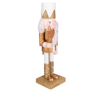 Yılbaşı Süsü Kurşun Asker Fındıkkıran Elmas Taş Detaylı Baltalı Simli Gold-Beyaz 25 Cm.