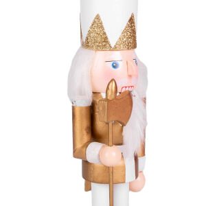 Yılbaşı Süsü Kurşun Asker Fındıkkıran Elmas Taş Detaylı Baltalı Simli Gold-Beyaz 25 Cm.