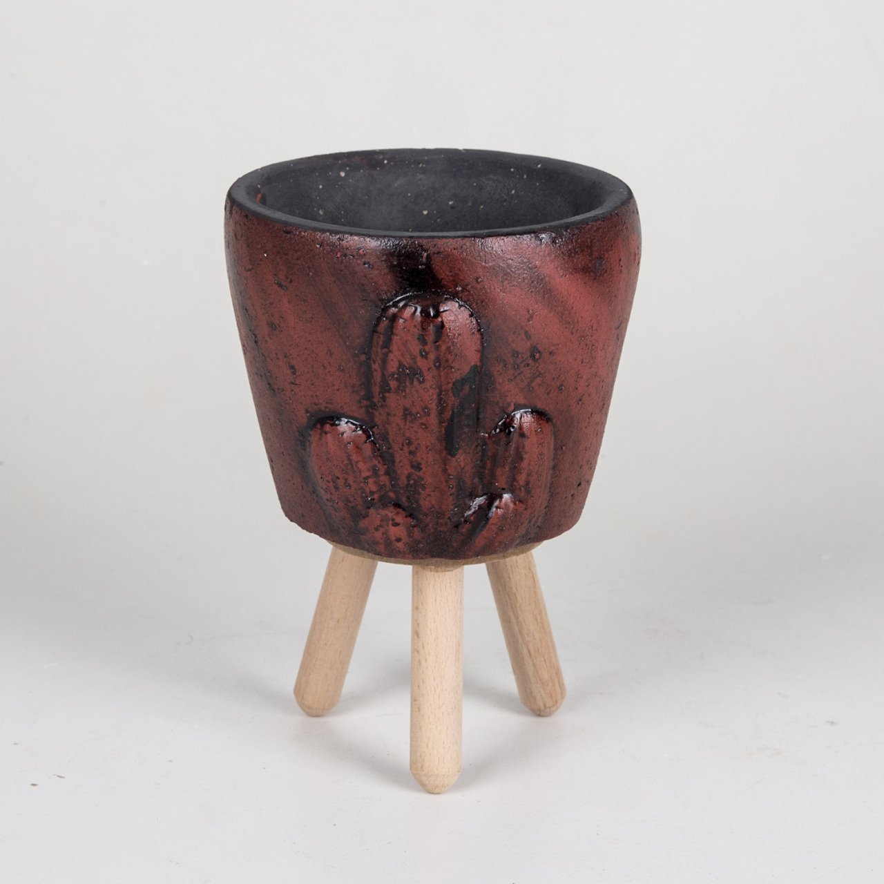 Ayaklı Kaktüs Desen Orta Boy (orkidelik) Bordo Beton Saksı 1 Lt