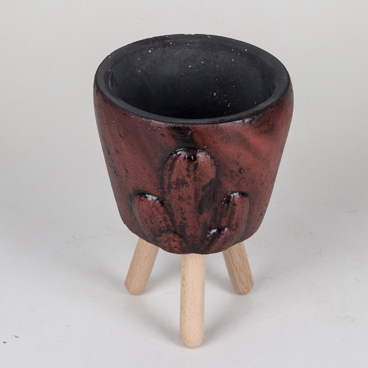 Ayaklı Kaktüs Desen Orta Boy (orkidelik) Bordo Beton Saksı 1 Lt