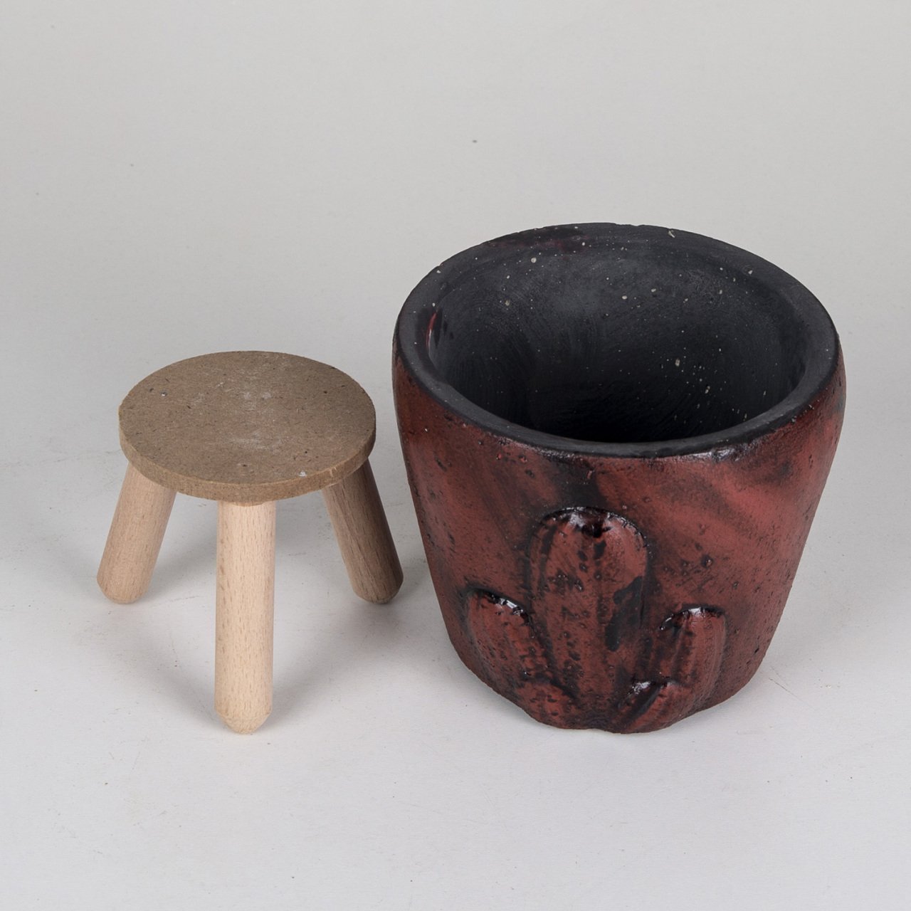 Ayaklı Kaktüs Desen Orta Boy (orkidelik) Bordo Beton Saksı 1 Lt