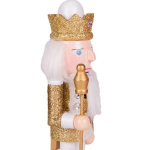 Yılbaşı Süsü Kurşun Asker Fındıkkıran Taçlı Elmas Taş Detaylı Simli Gold-Beyaz 25 Cm.