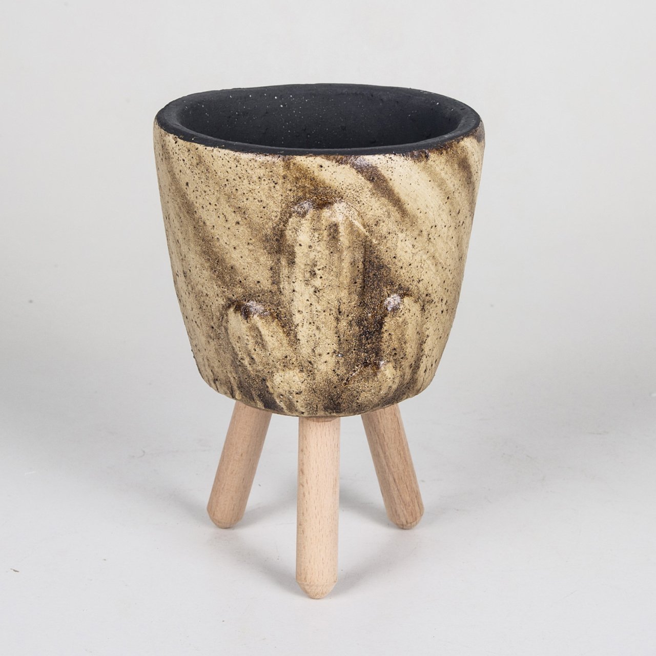 Ayaklı Kaktüs Desen Orta Boy (orkidelik) Kahverengi Beton Saksı 1 Lt