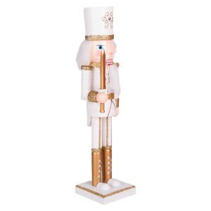 Yılbaşı Süsü Kurşun Asker Fındıkkıran Simli Beyaz Şapkalı Kılıçlı Gold-Beyaz 38 Cm.