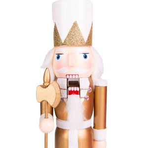 Yılbaşı Süsü Kurşun Asker Fındıkkıran Elmas Taş Detaylı Baltalı Simli Gold-Beyaz 38 Cm.