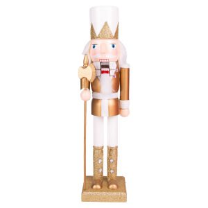 Yılbaşı Süsü Kurşun Asker Fındıkkıran Elmas Taş Detaylı Baltalı Simli Gold-Beyaz 38 Cm.
