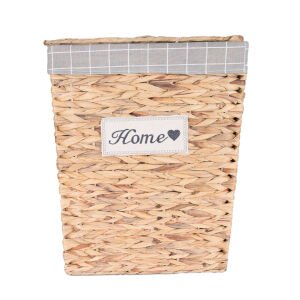 Dikdörtgen Home Kapaklı Hasır Çamaşır Sepeti (Gri Kare Kumaş İçli) Natural 38 X 48 X 30 Cm
