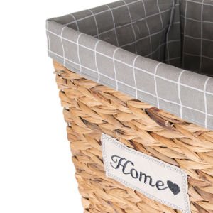Dikdörtgen Home Kapaklı Hasır Çamaşır Sepeti (Gri Kare Kumaş İçli) Natural 38 X 48 X 30 Cm
