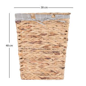 Dikdörtgen Home Kapaklı Hasır Çamaşır Sepeti (Gri Kare Kumaş İçli) Natural 38 X 48 X 30 Cm