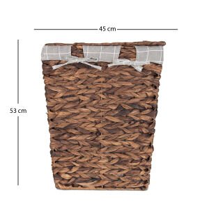Dikdörtgen Home Kapaklı Hasır Çamaşır Sepeti (Gri Kare Kumaş İçli) Kahverengi 45 X 53 X 35 Cm