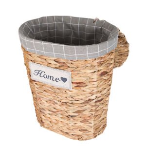Oval Home Kapaklı Hasır Çamaşır Sepeti (Gri Kare Kumaş İçli) Natural 42 X 48 X 30 Cm