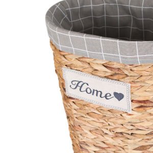 Oval Home Kapaklı Hasır Çamaşır Sepeti (Gri Kare Kumaş İçli) Natural 42 X 48 X 30 Cm