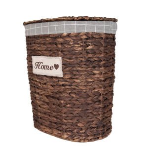 Oval Home Kapaklı Hasır Çamaşır Sepeti (Gri Kare Kumaş İçli) Kahverengi 48 X 53 X 35 Cm