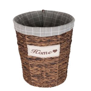 Oval Home Kapaklı Hasır Çamaşır Sepeti (Gri Kare Kumaş İçli) Kahverengi 48 X 53 X 35 Cm