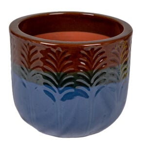 Toprak Saksı Boyalı 2 Litre Mavi-Kahverengi 15x13 Cm.
