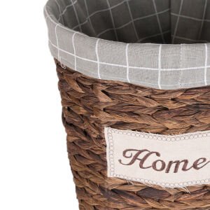 Oval Home Kapaklı Hasır Çamaşır Sepeti (Gri Kare Kumaş İçli) Kahverengi 42 X 48 X 30 Cm