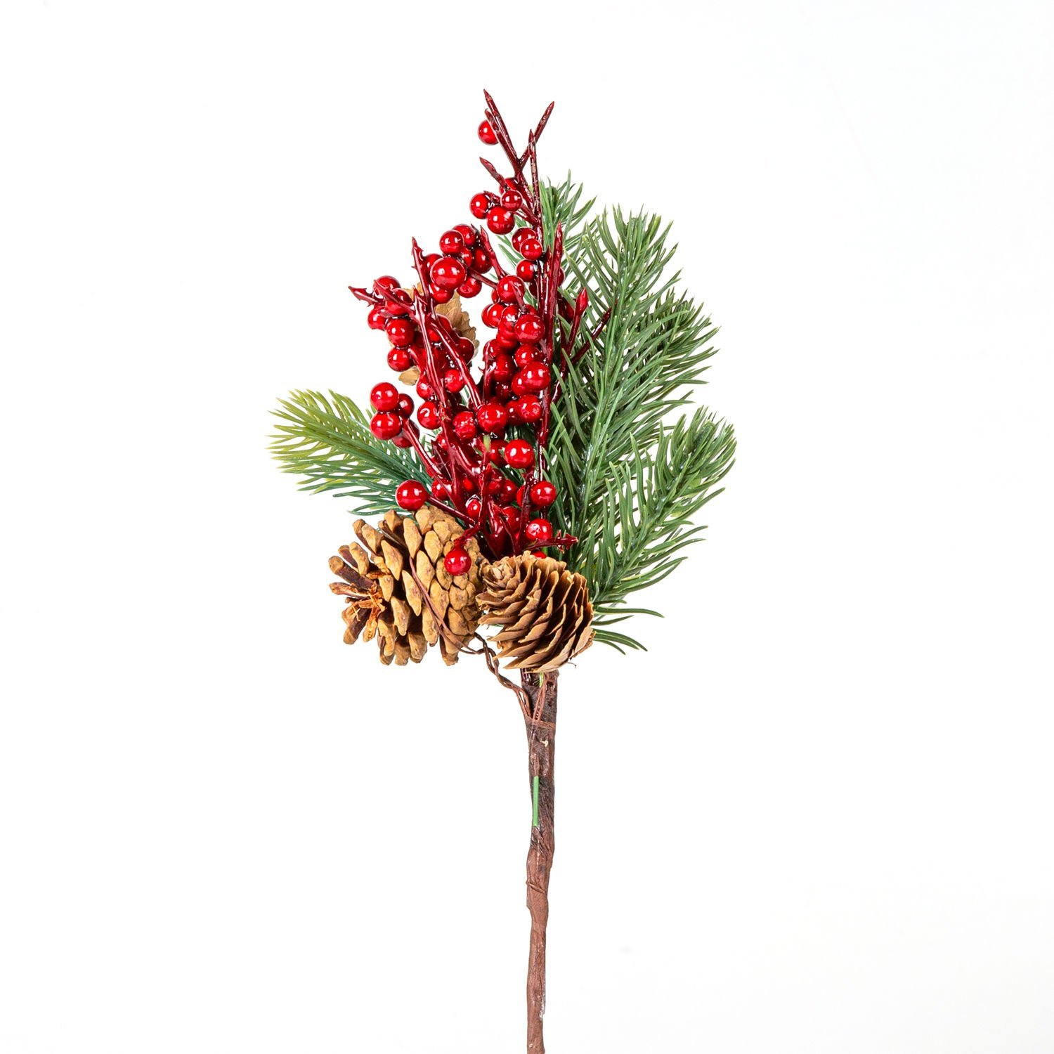 Yılbaşı Çiçeği Pike Berry Kozalak Dekorlu Kırmızı-Yeşil 29 Cm.