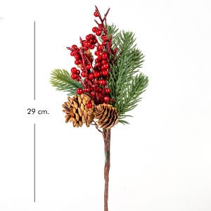 Yılbaşı Çiçeği Pike Berry Kozalak Dekorlu Kırmızı-Yeşil 29 Cm.
