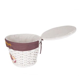 Kapaklı Bambu Patates Soğan Sepeti (Kumaş İçli)  Bayan Şef Figürlü Koyu Kahve Kuşaklı Beyaz 32 X 25 Cm