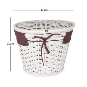 Kapaklı Bambu Patates Soğan Sepeti (Kumaş İçli)  Bayan Şef Figürlü Koyu Kahve Kuşaklı Beyaz 32 X 25 Cm