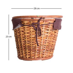 Kapaklı Bambu Patates Soğan Sepeti (Kumaş İçli) Bayan Şef Figürlü Koyu Kahve Kuşaklı Kahverengi 28 X 23 Cm