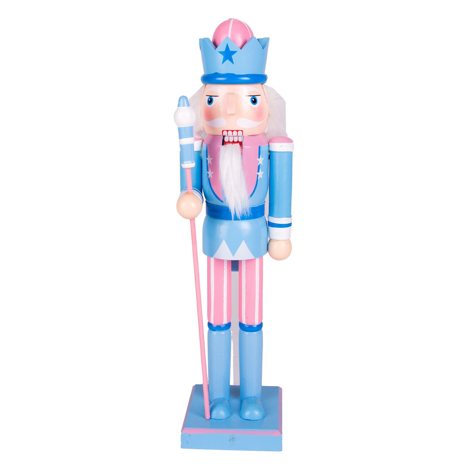 Yılbaşı Süsü Kurşun Asker Mavi Taçlı Fındıkkıran Mavi-Pembe 37 Cm.