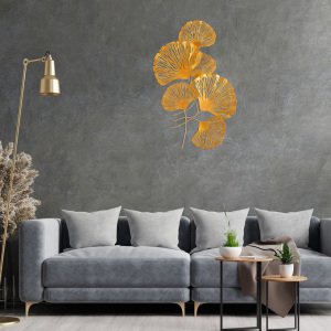 Çiçek Desenli Metal Dore Duvar Panosu 75x100 Cm