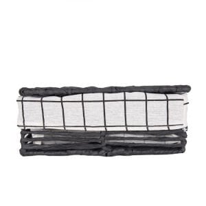 Dikdörtgen Kapaklı Hasır Sepet (Beyaz Kare Kumaş İçli) Siyah 31 X 14 X 21 Cm