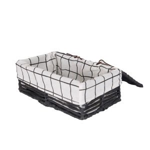 Dikdörtgen Kapaklı Hasır Sepet (Beyaz Kare Kumaş İçli) Siyah 31 X 14 X 21 Cm