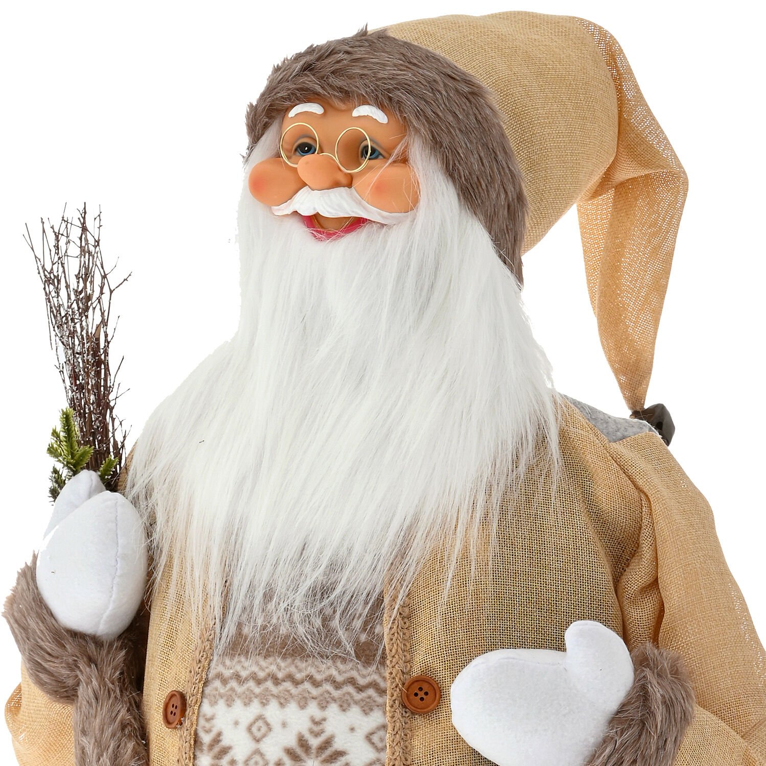 Noel Baba, Kadife Elbiseli, Suni Kürklü, Krem Renk - Fener Taşıyan, 50x110 cm