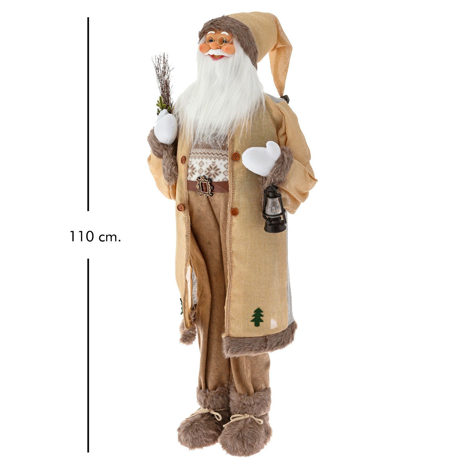 Noel Baba, Kadife Elbiseli, Suni Kürklü, Krem Renk - Fener Taşıyan, 50x110 cm