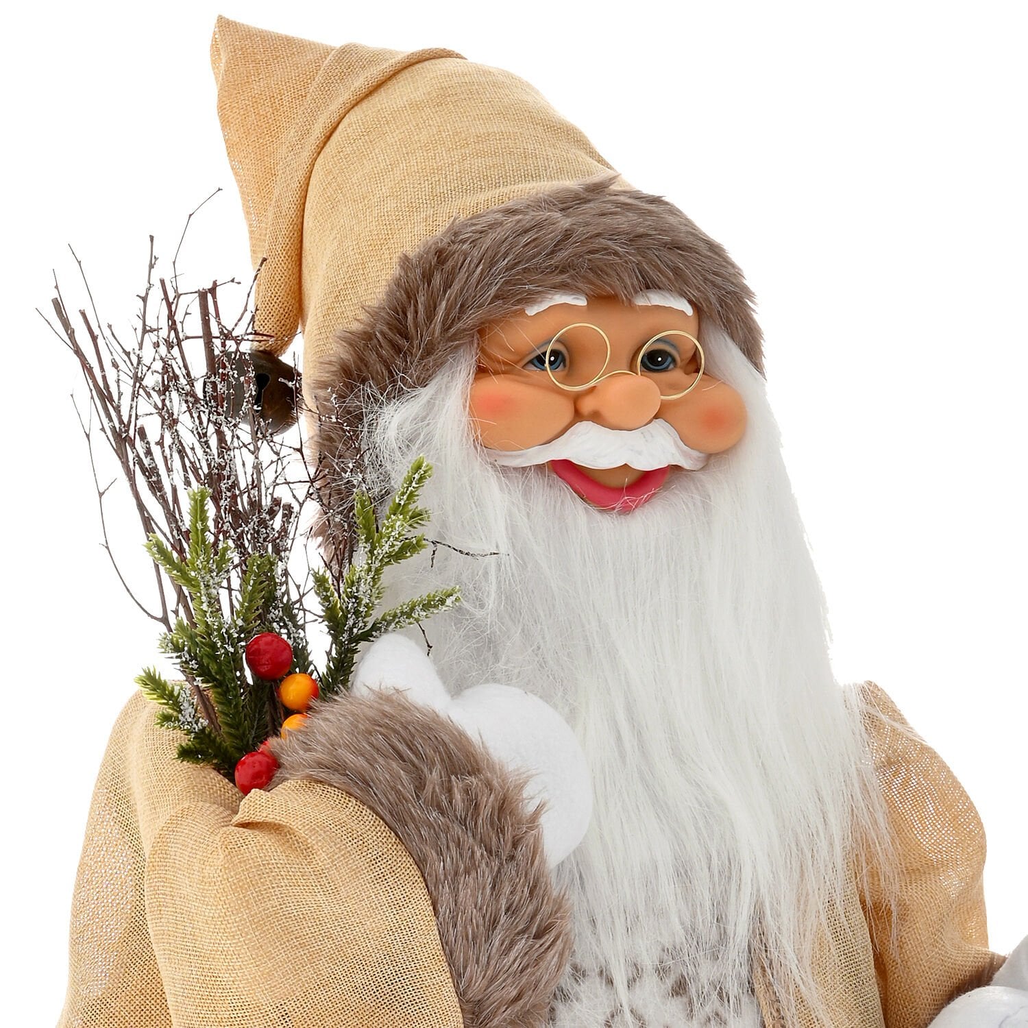 Noel Baba, Kadife Elbiseli, Suni Kürklü, Krem Renk - Fener Taşıyan, 45x80 cm