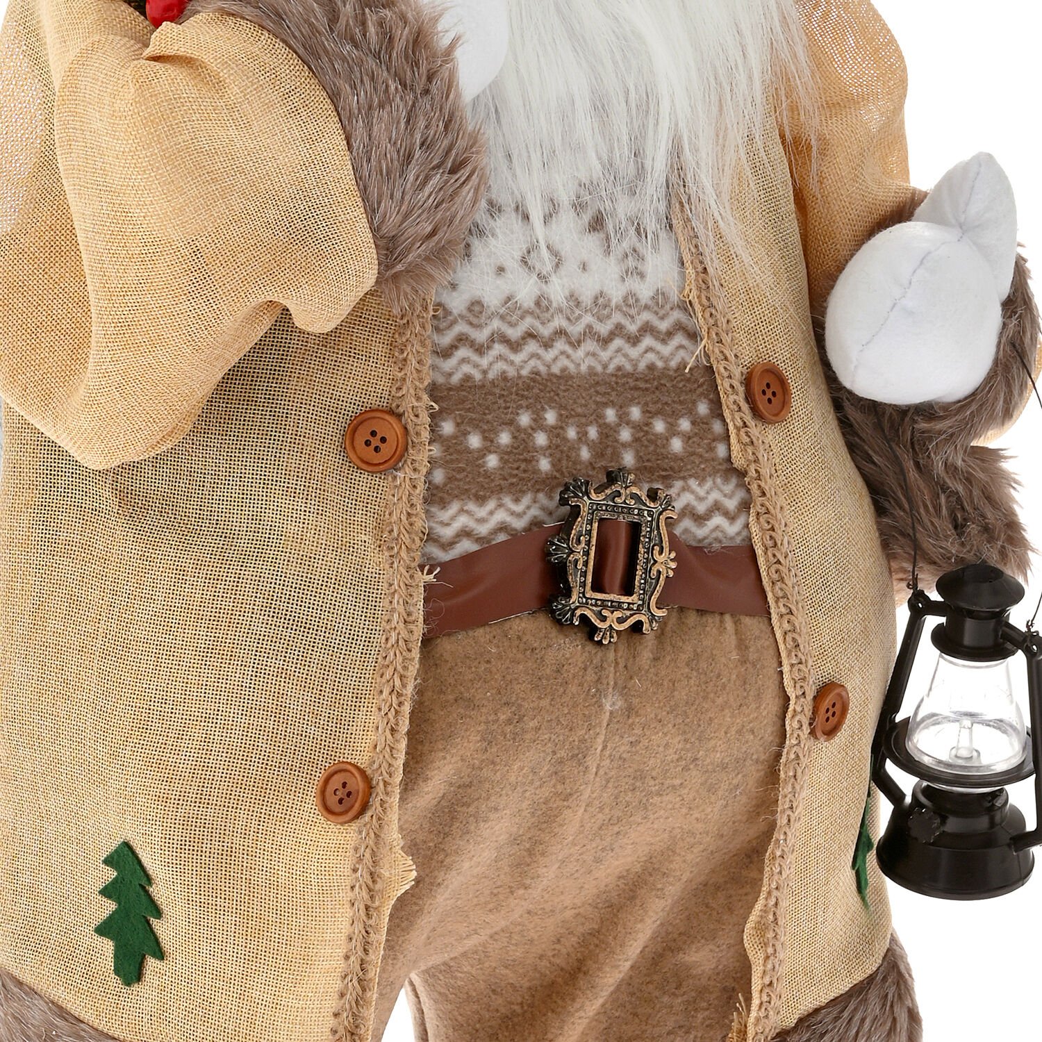 Noel Baba, Kadife Elbiseli, Suni Kürklü, Krem Renk - Fener Taşıyan, 45x80 cm