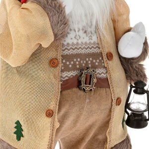 Suni Kürklü Kadife Elbiseli Fener Taşıyan Noel Baba Krem Renk 45 x 80 Cm.