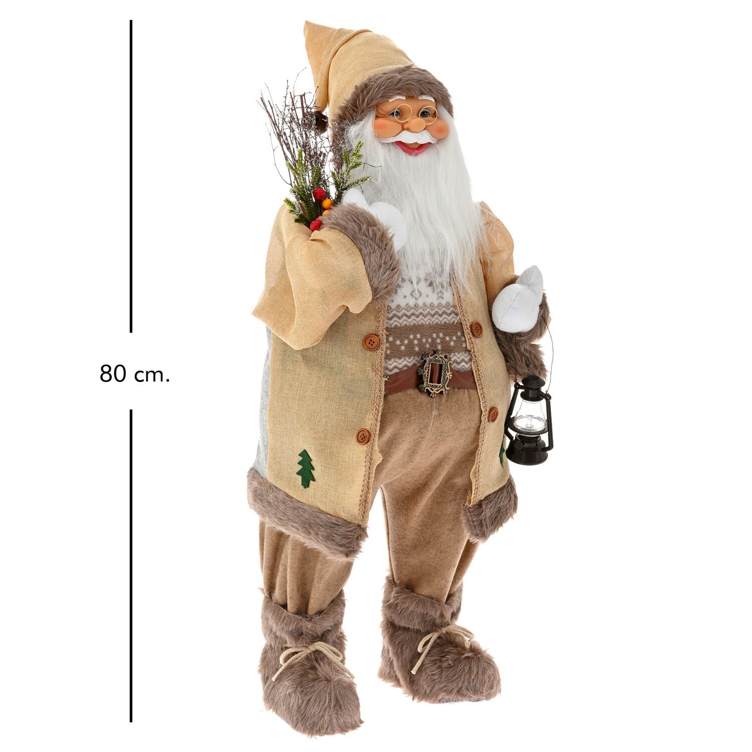 Noel Baba, Kadife Elbiseli, Suni Kürklü, Krem Renk - Fener Taşıyan, 45x80 cm