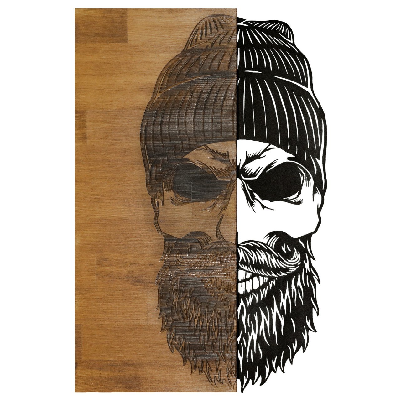 Şapkalı Sakallı Kurukafa Ahşap/metal Dikdörtgen Duvar Pano 38x57,5 Cm