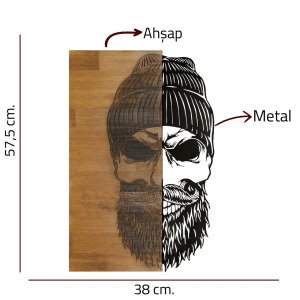 Şapkalı Sakallı Kurukafa Ahşap/metal Dikdörtgen Duvar Pano 38x57,5 Cm