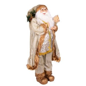 Yılbaşı Noel Baba Hediye Çuvallı Pelüş Ayı Dekorlu Gold 90 Cm.